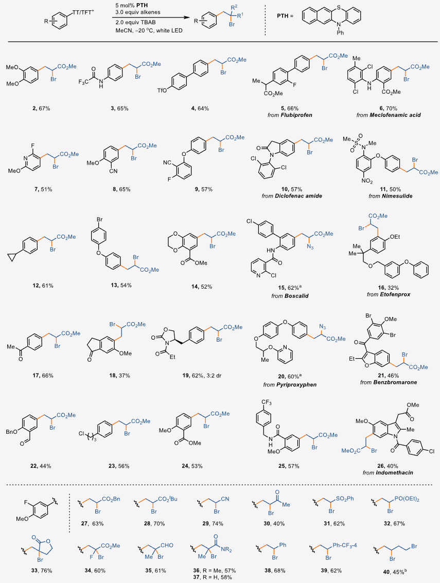 Angew：首例基于芳基噻蒽鎓盐的烯烃光催化Meerwein型溴芳基化反应